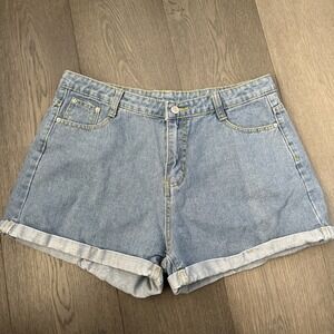 Shein Shorts Womens XL Blue Denim Jeans Mom High Rise Cuffed Edge Ladies